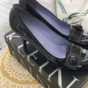 Womens Anne Klein Patent Black Heels 9N EUC